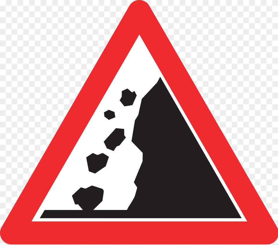 Falling Rocks Or Debris Sign In Switzerland Clipart, Symbol, Triangle, Road Sign Free Png Download