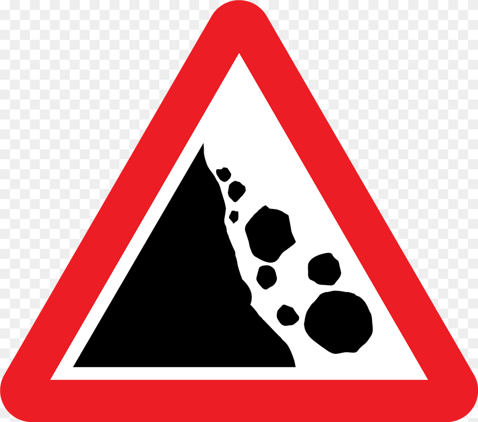 Falling Rocks Or Debris Sign In Uk Clipart, Symbol, Triangle, Road Sign, Dynamite Png