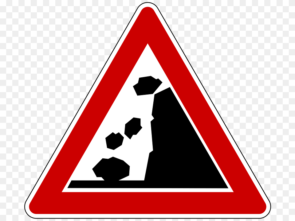Falling Rocks Warning Road Sign, Symbol, Triangle, Road Sign Png Image