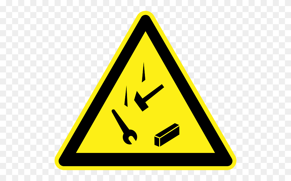 Falling Tools Hazard Warning Sign, Symbol, Road Sign, Triangle Png Image