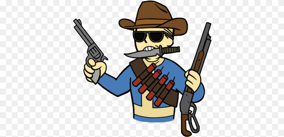 Fallout New Vegas Vault Boy Library Library Fallout Cowboy Perk, Weapon, Hat, Firearm, Clothing Png