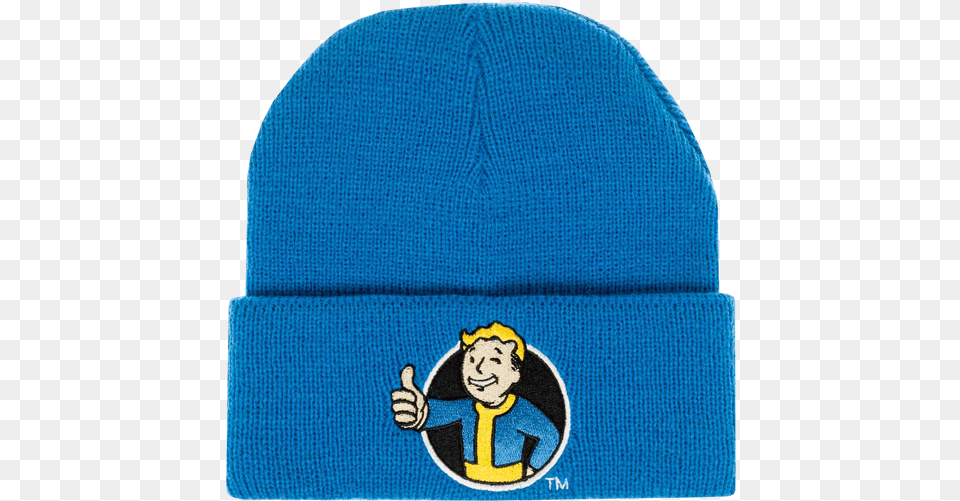 Fallout Vault Boy Blue Single Layer Cuff Beanie Toque, Cap, Clothing, Hat, Baby Free Transparent Png