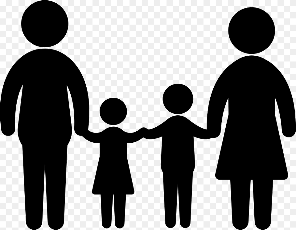 Familiar Group Of Two Children Father And Mother Mom And Dad Icon, Silhouette, Person, Hand, Body Part Png