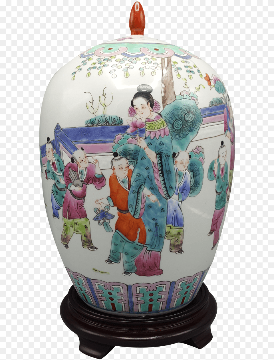 Famille Vert 1000 Children Playing Chinese Porcelain Green, Art, Pottery, Jar, Person Free Png Download