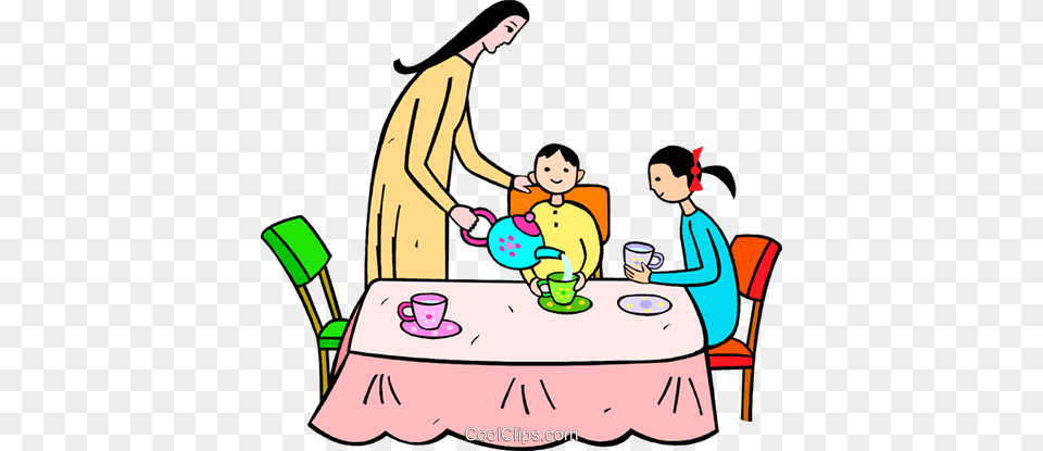 Family Being Served Tea Royalty Vector Clip Art Illustration, Person, People, Adult, Female Png Image