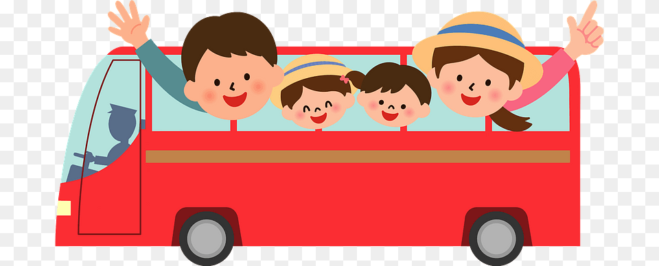 Family Bus Travel Clipart, Transportation, Vehicle, Baby, Person Png