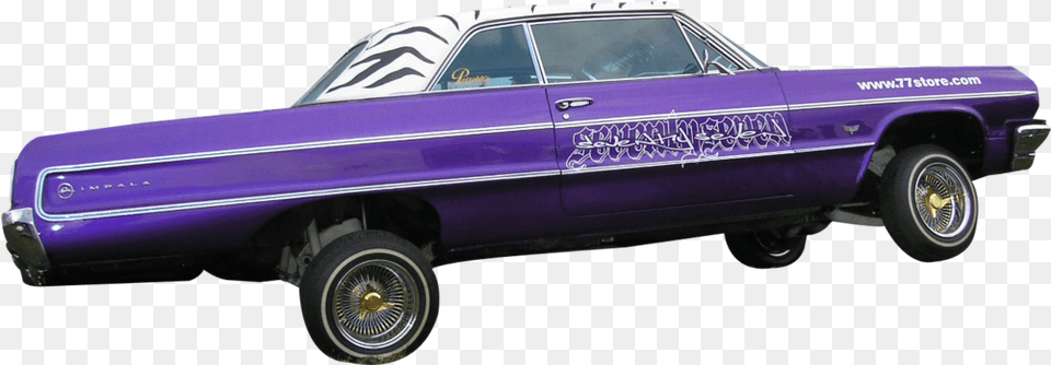 Family Car Chevrolet Impala Lowrider Lowrider Purple, Wheel, Machine, Vehicle, Transportation Png