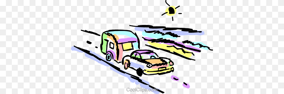 Family Car Towing A Camper Royalty Vector Clip Art, Transportation, Vehicle, Road, Nature Free Transparent Png