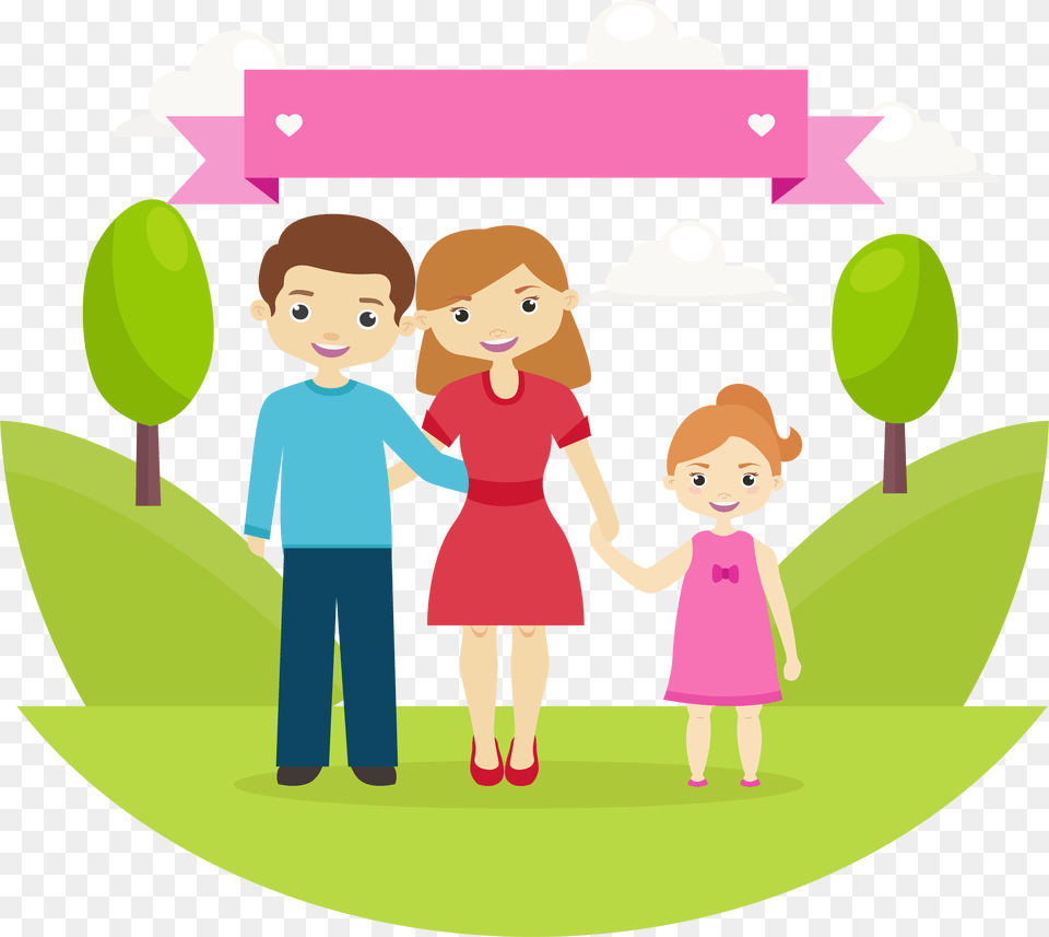 Family Cartoon Cartoon Happy Family Of Three, Balloon, People, Person, Baby Png Image