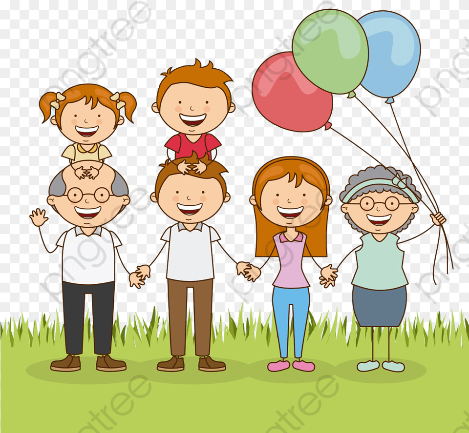 Family Cartoon Cute Family Cartoon, Balloon, Person, People, Baby Png Image