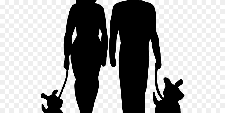 Family Clipart Walking Couple Walking Dog Silhouette, Gray Png Image