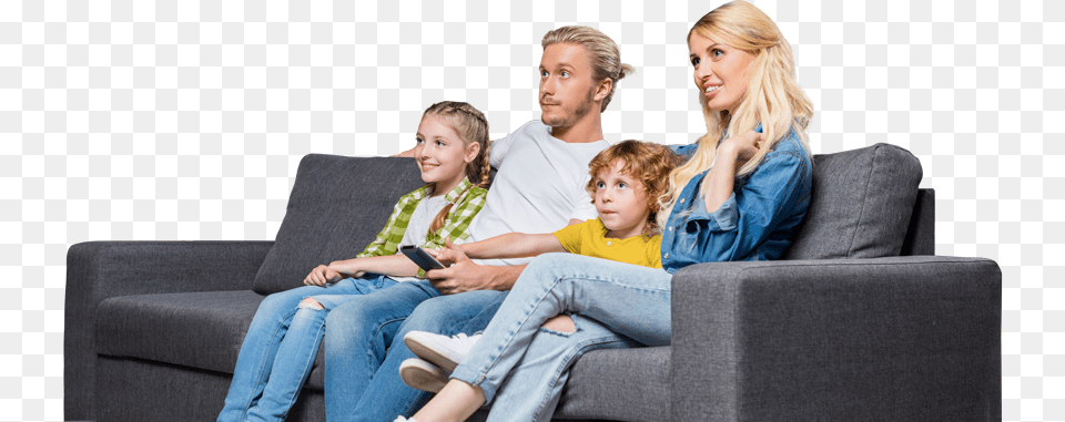 Family Couch Tv, Furniture, Person, People, Mobile Phone Free Png Download