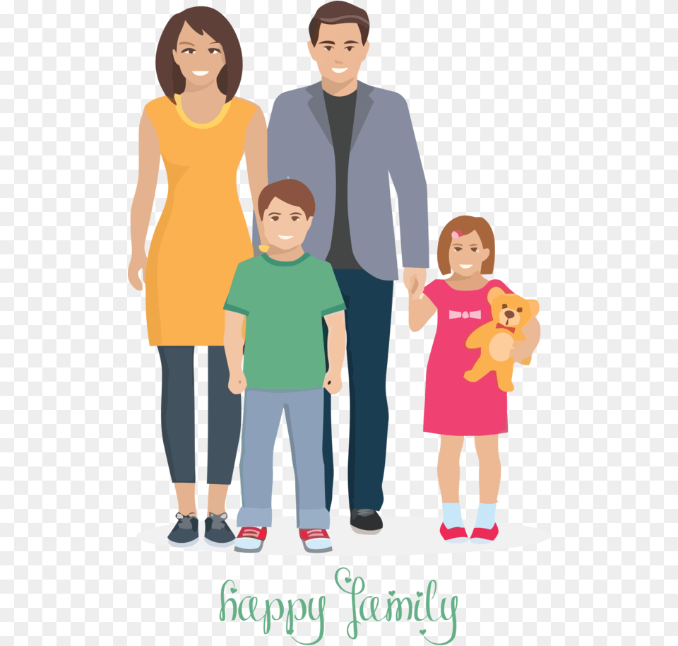 Family Day People Cartoon Standing For Family Illustration Flat, Person, Clothing, Pants, Adult Free Transparent Png