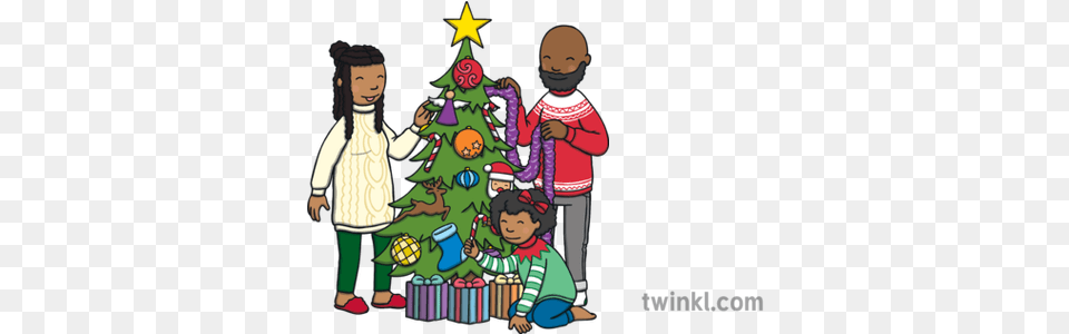 Family Decorating A Christmas Tree Illustration Twinkl Christmas Day, Baby, Person, Christmas Decorations, Face Free Transparent Png