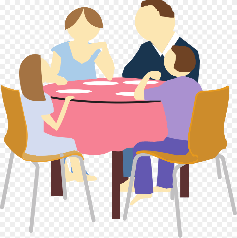 Family Eating Clip Art, Furniture, Table, Dining Table, Person Png Image