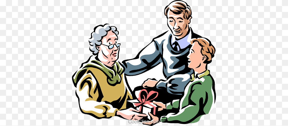 Family Exchanging Gifts With Grandmother Royalty Vector Clip, Publication, Book, Comics, Person Free Png Download