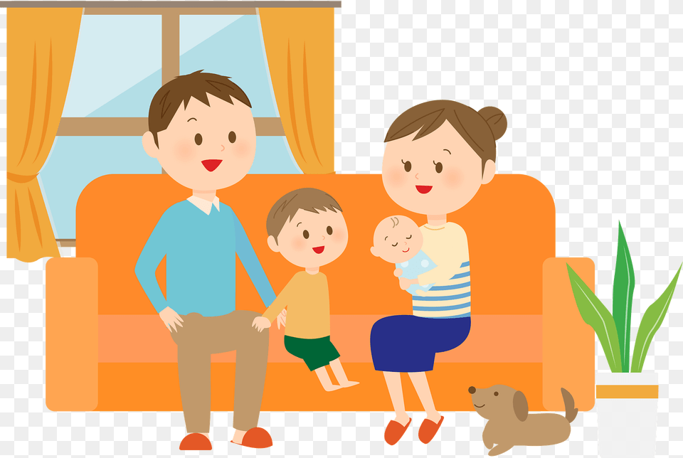 Family Father Mother And Son On The Couch Clipart, Person, Potted Plant, People, Plant Free Png