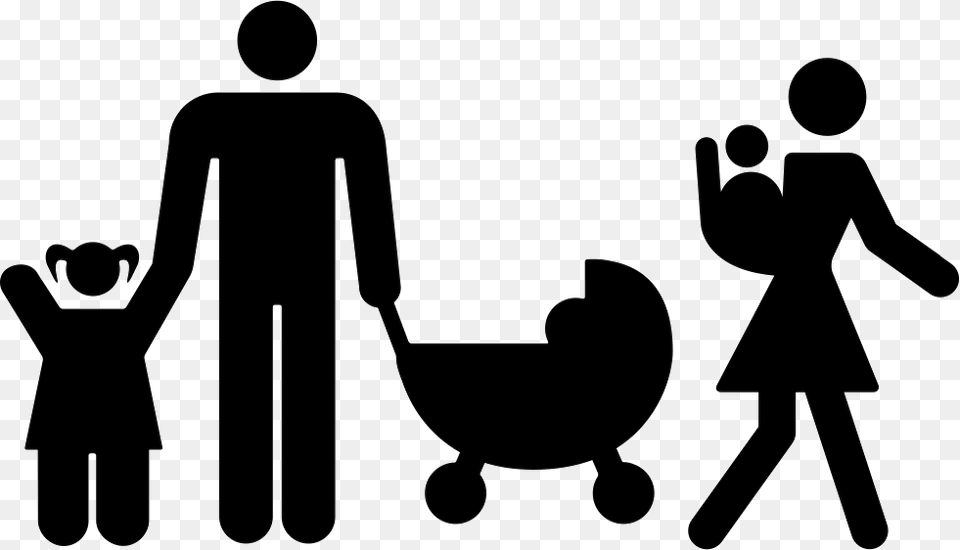 Family Group Of A Couple With Three Children Icon, Stencil, Silhouette, Smoke Pipe, Person Free Png Download