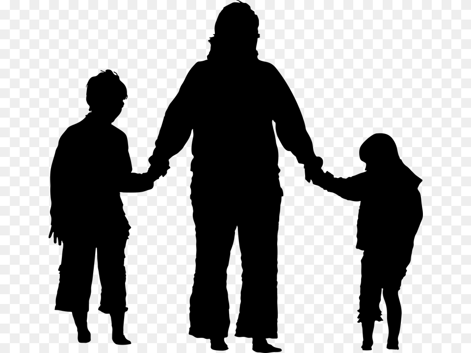 Family Holding Hands Silhouette Mother Daughter Family Holding Hands Silhouette, Gray Png