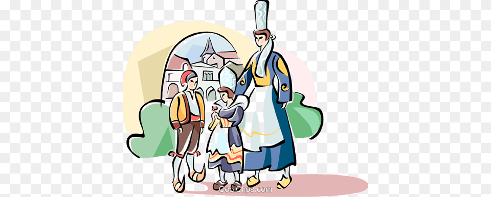 Family In Traditional French Dress Royalty Vector Clip Art, Person, People, Baby, Bus Stop Free Png Download