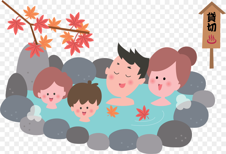 Family Is Bathing In A Hot Spring Clipart, Plant, Leaf, Graphics, Art Png Image