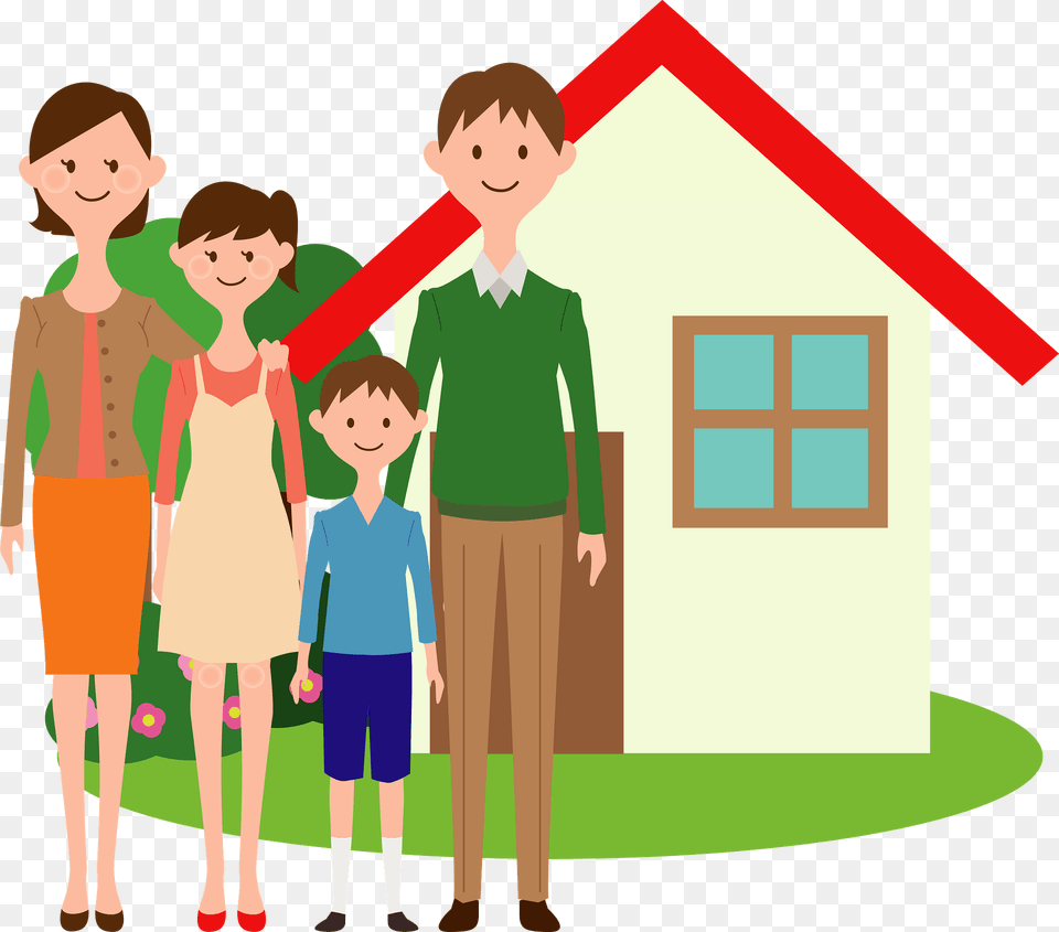 Family Is In Front Of Their Home Clipart, Boy, Child, Person, People Png