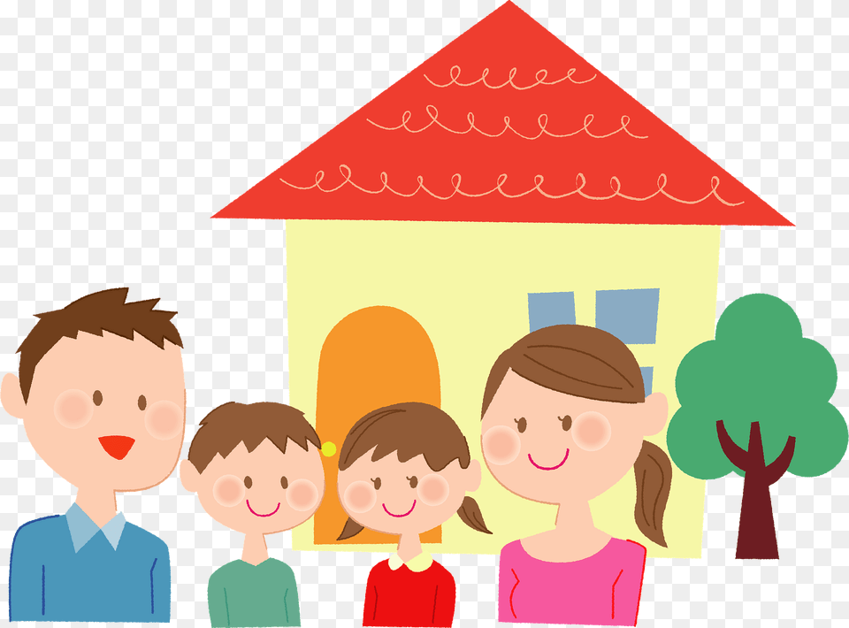 Family Is In Front Of Their Home Clipart, People, Person, Baby, Face Png Image