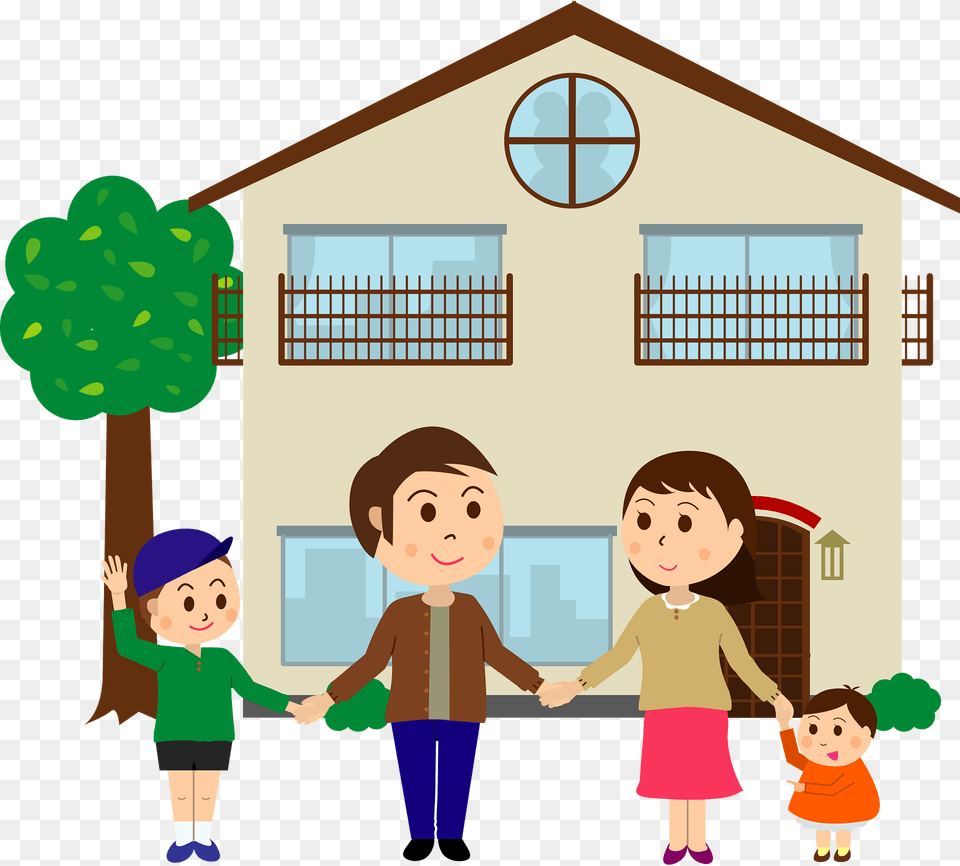 Family Is Standing In Front Of Their House Clipart, Neighborhood, Baby, Person, People Free Png Download