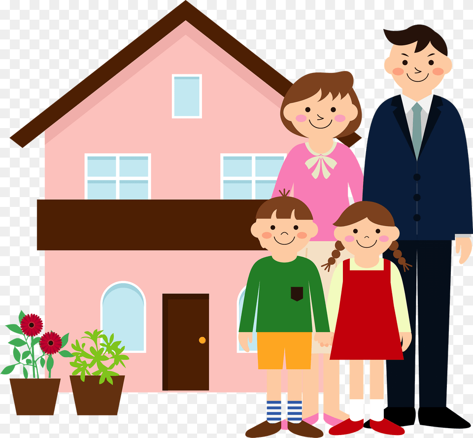 Family Is Standing Outside Their Home Clipart, People, Person, Plant, Man Free Transparent Png