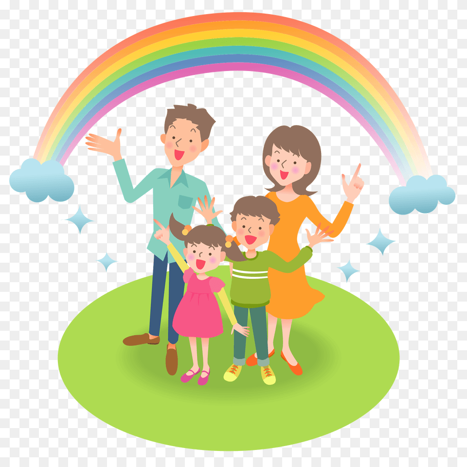 Family Is Standing Under A Rainbow Clipart, Art, Graphics, Person, Baby Free Png Download