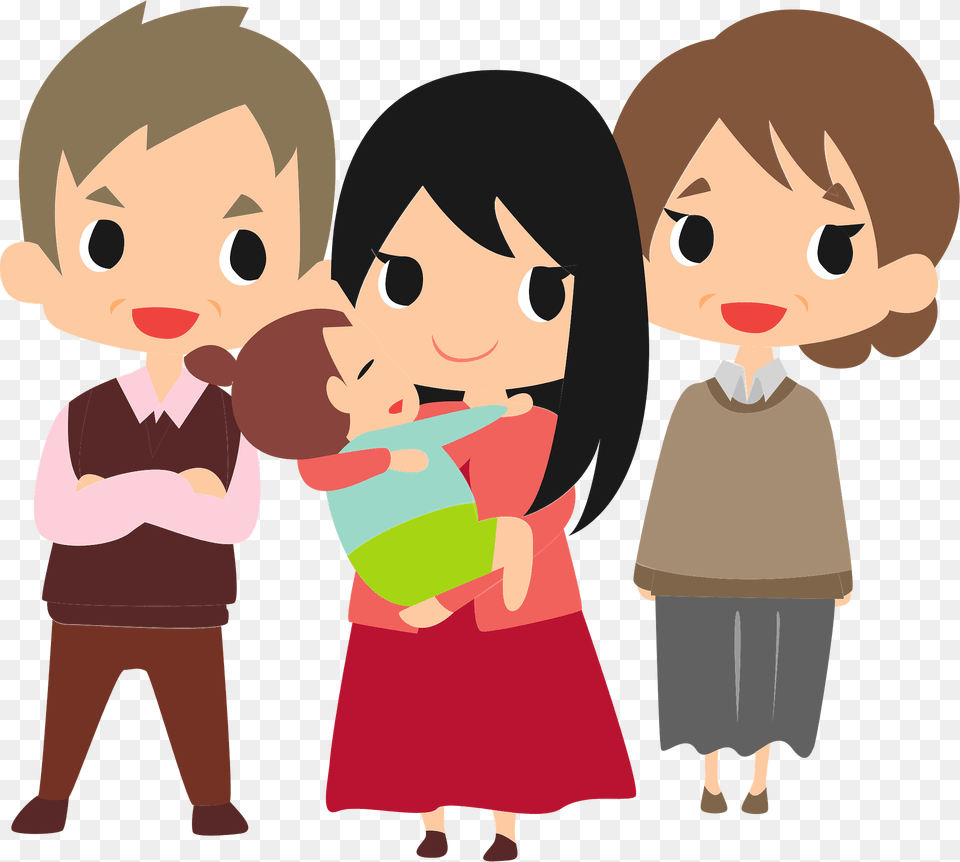 Family Mother Baby Grandfather And Grandmother Clipart, Person, Book, Comics, Publication Png