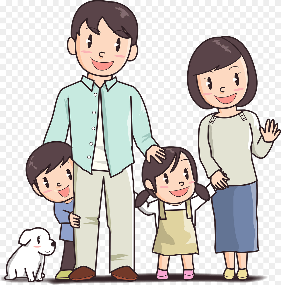 Family Of Four And A Dog Clipart, Book, Comics, Publication, Baby Png Image