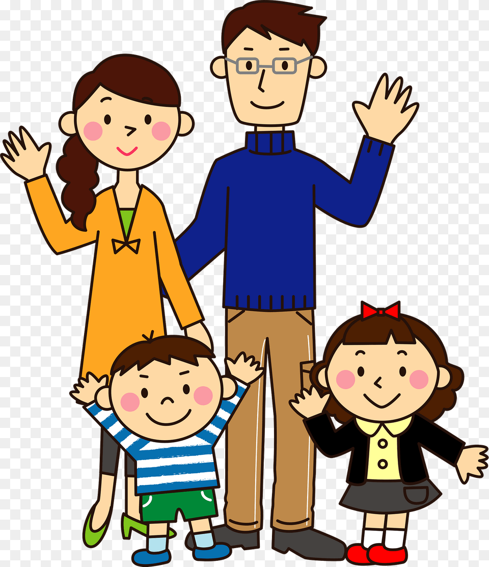 Family Of Four Are Waving Clipart, Publication, Book, Comics, Baby Free Transparent Png
