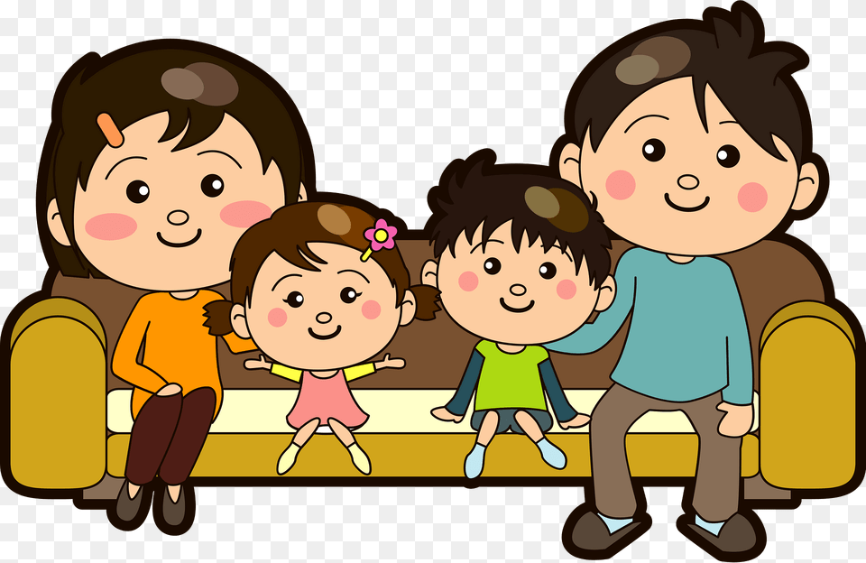 Family Of Four On The Sofa Clipart, Baby, Person, Face, Head Png