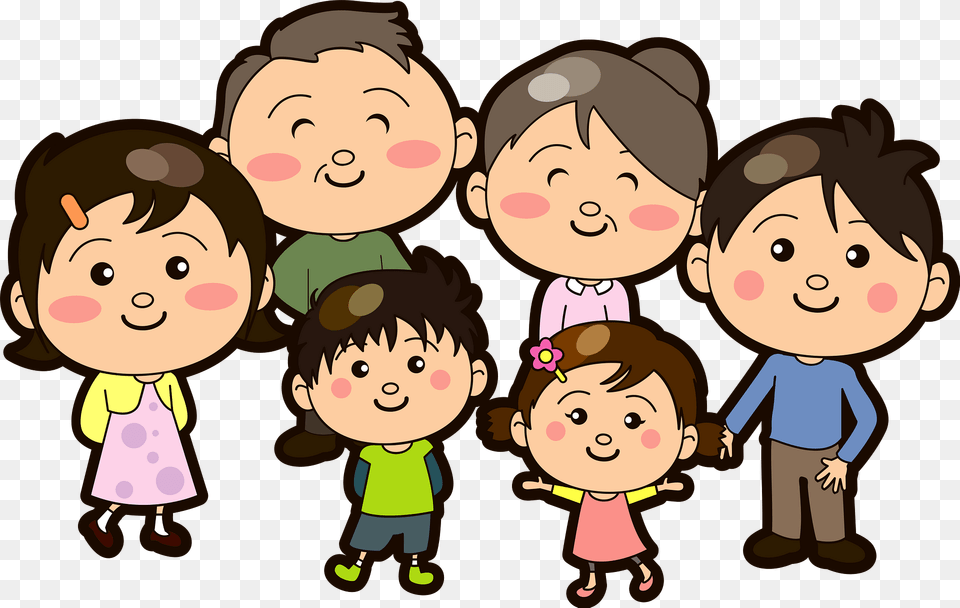 Family Of Six Dad Mom Four Kids Clipart, People, Person, Baby, Book Png Image
