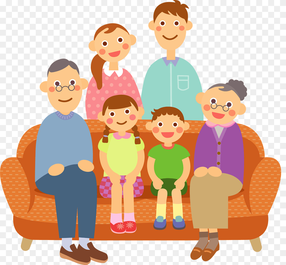 Family Of Three Generations Is Posing On A Sofa Clipart, Furniture, Person, Couch, People Free Png