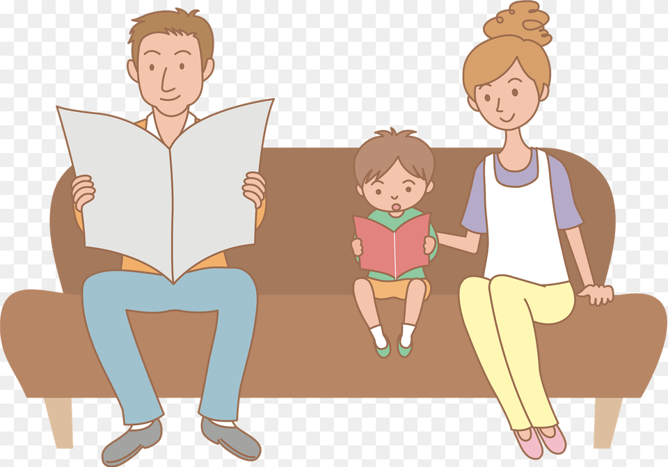 Family On Sofa Clipart, Book, Publication, Person, Reading Free Png Download