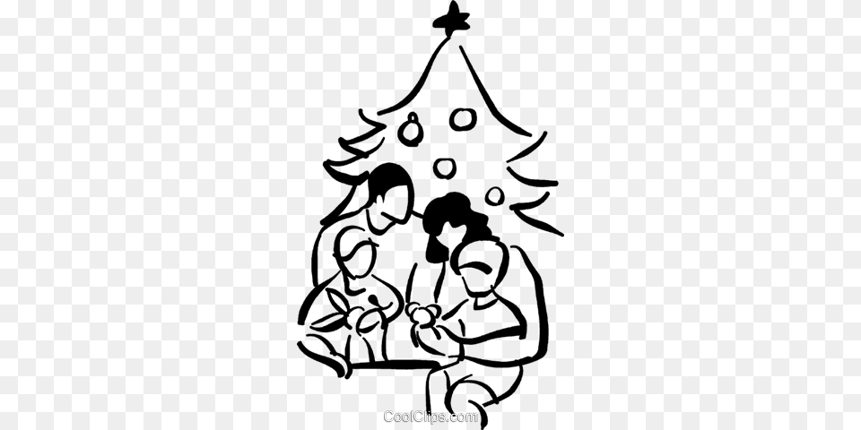 Family Opening Up Christmas Gifts Royalty Vector Clip Art, Christmas Decorations, Festival, Person, Stencil Free Transparent Png