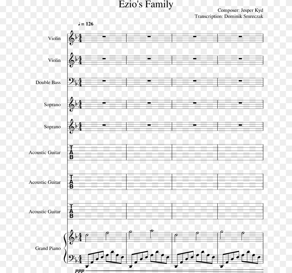 Family Sheet Music For Violin Piano Contrabass, Gray Png
