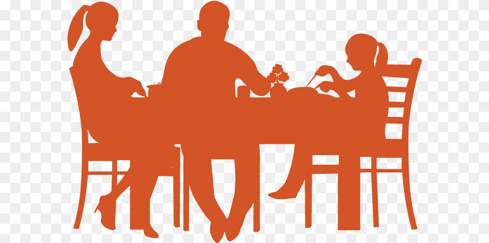 Family Silhouettes Family Dinner Silhouette Clipart Full Silueta Persona Comiendo, Table, Dining Table, Furniture, Person Png Image