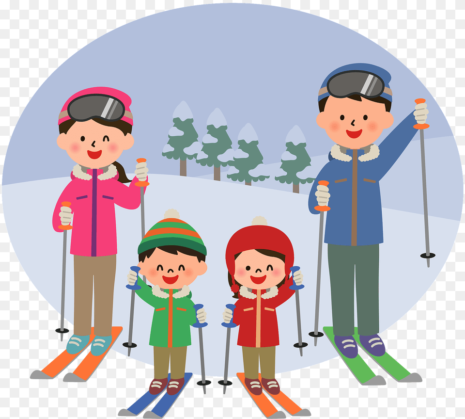 Family Snow Skiing Adventure Clipart, People, Person, Outdoors, Nature Png