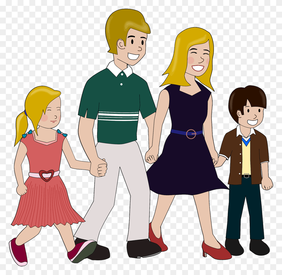 Family Walking Dad Mom Daughter Son Clipart, Adult, Publication, Person, Woman Free Png Download