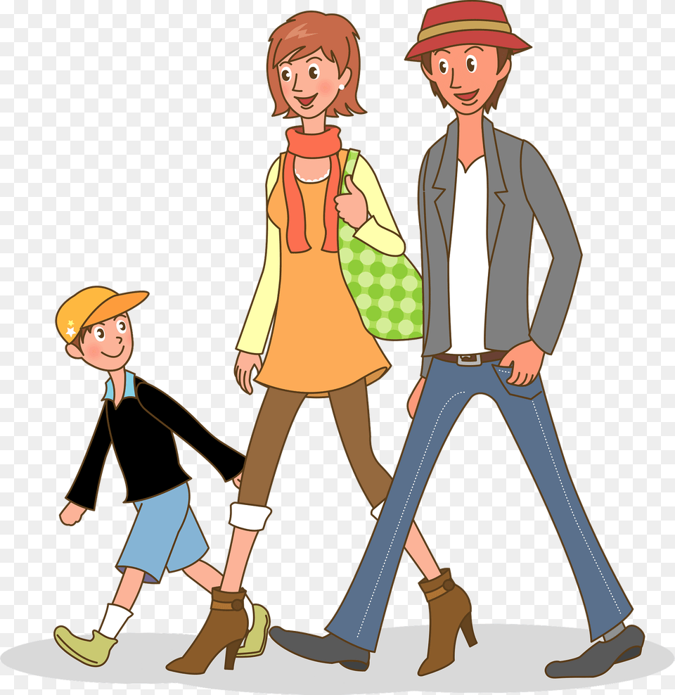 Family Walking Dad Mom Son Clipart, Book, Publication, Comics, Adult Free Png