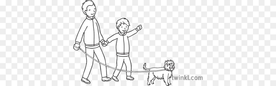 Family Walking Their Dog Black And Line Art, Baby, Person, Face, Head Free Transparent Png