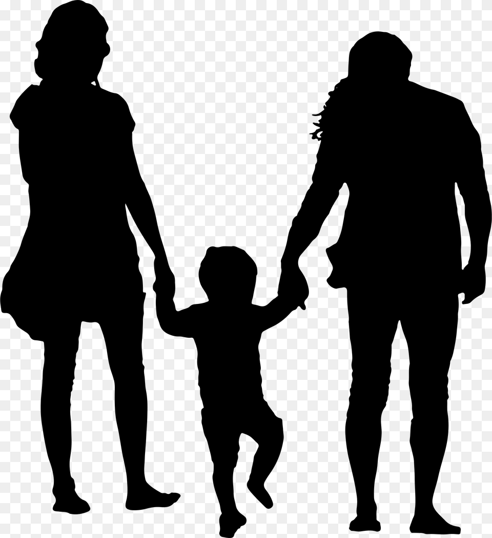 Family With Child In The Middle Silhouette, Gray Free Transparent Png