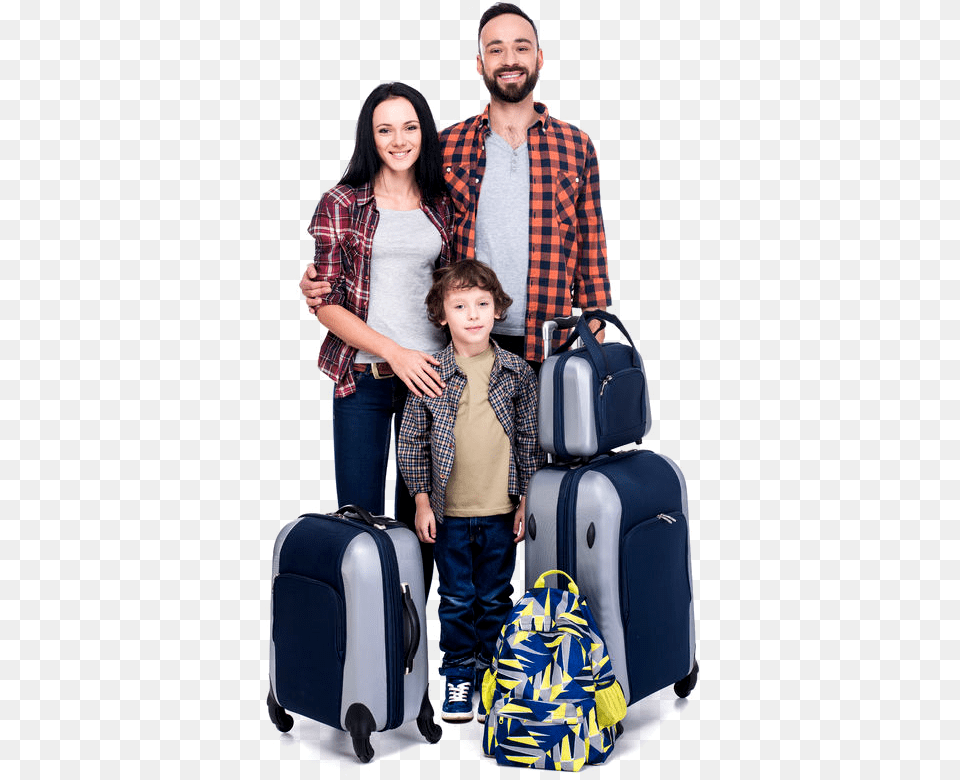 Family With Luggage, Person, People, Baggage, Adult Free Png Download