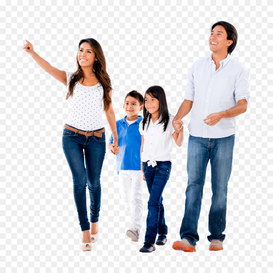 Family Woman Man Boy Girl Walking Overlay, Person, Clothing, People, Pants Free Transparent Png