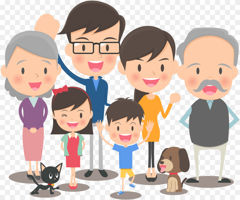 Famlia Com Fundo Transparente Grtis Cartoon Family With Cat, Person, People, Baby, Head Free Transparent Png