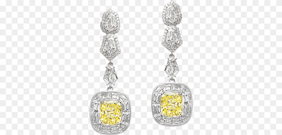 Fancy Yellow Diamonds Surrounded By Baguette Diamonds Earring, Accessories, Diamond, Gemstone, Jewelry Free Png