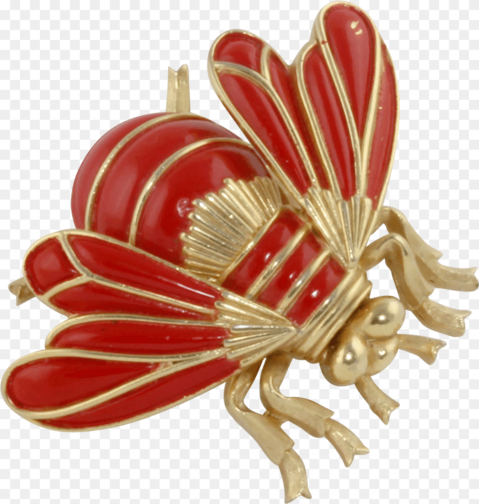 Fantastic Signed Trifari Bee Red Enamel Pin Brooch Brooch, Accessories, Jewelry Png